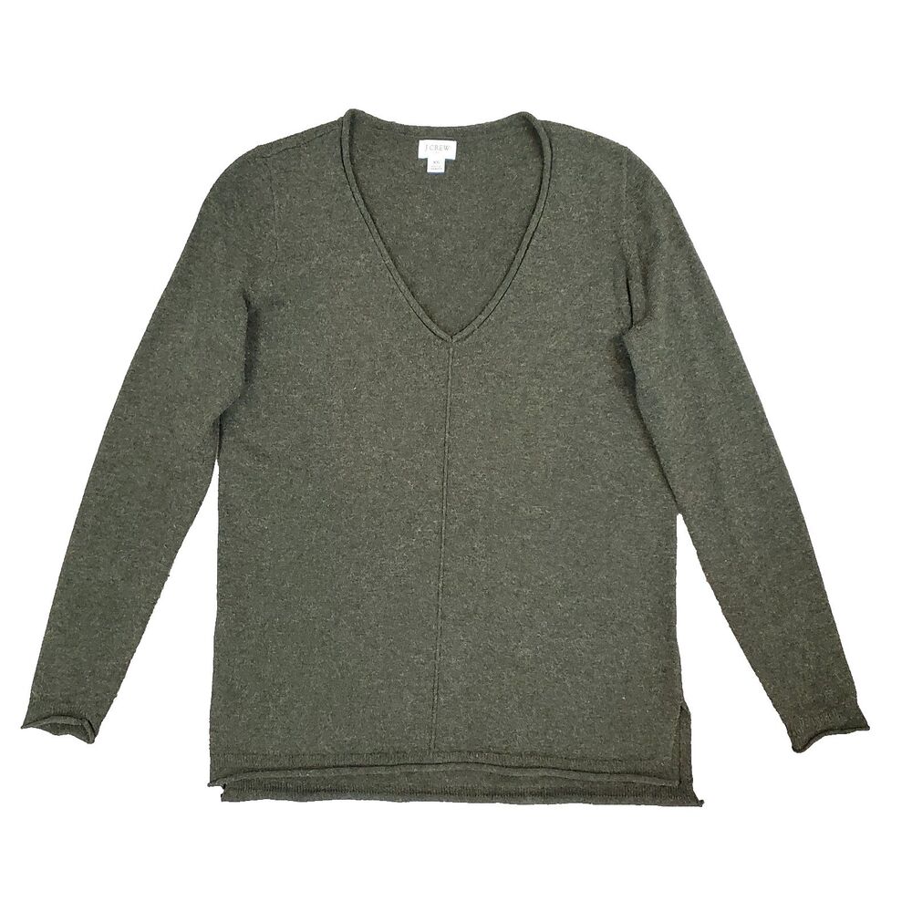 J.Crew Vneck Pullover Sweater Wool Blend Green Longsleeve XS Outdoors